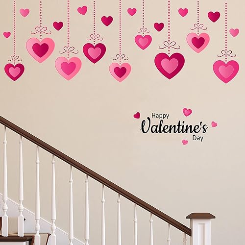 Miniatura 4 de Calcomanías de pared rosa para el día de San Valentín, calcomanías colgantes de corazón para despegar y pegar, decoración romántica de pared para