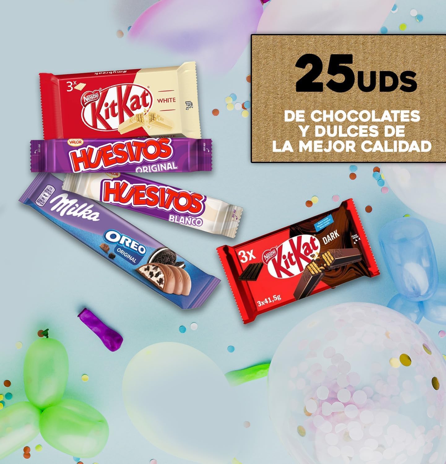 Lote Regalo Original Chocolatinas - Pack Surtido Chocolate Variado IAMI - KitKat Choco KitKat Blanco - Huesitos Choco - Huesitos Blanco - Milka Oreo - Regalo Dulce - Primeras marcas