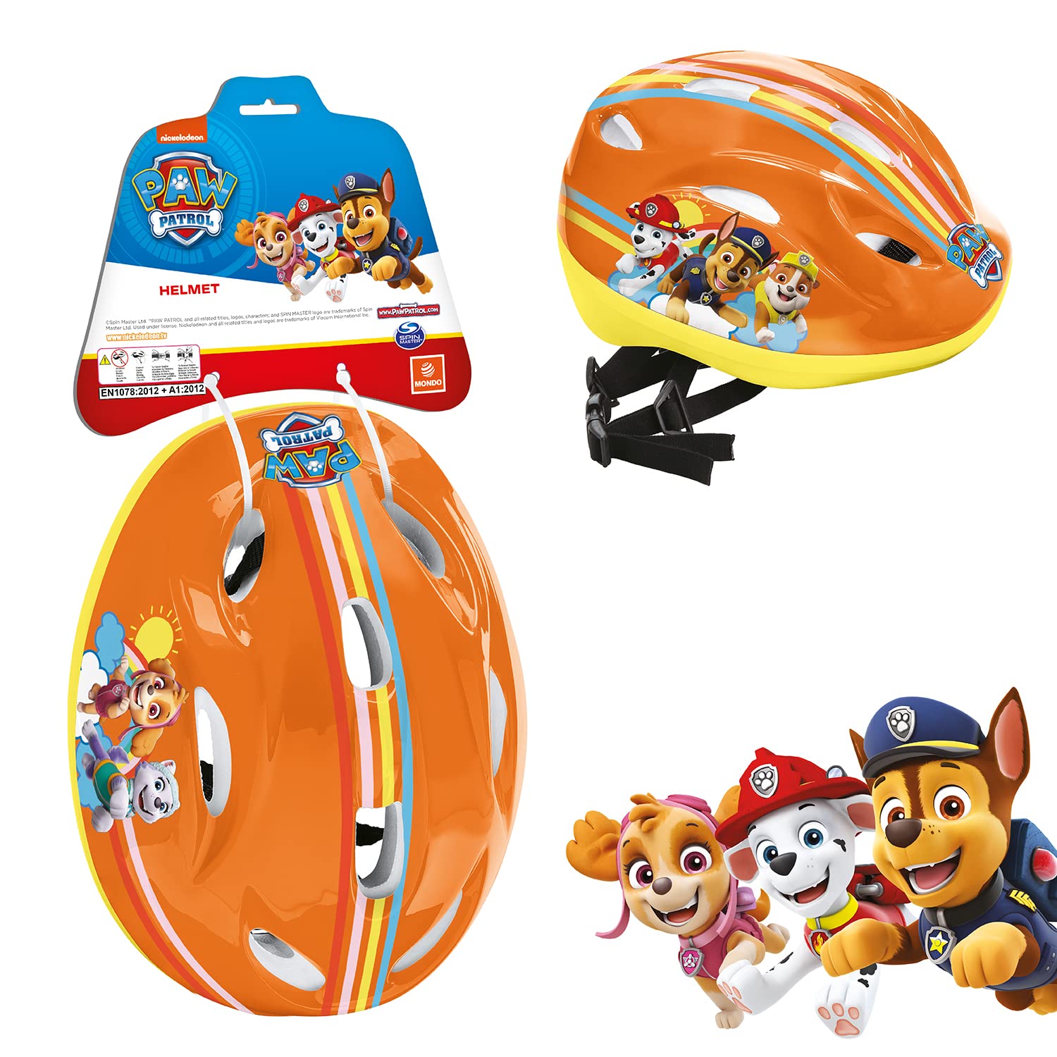 Mondo Toys - Casco Bici per bambini design Paw Patrol - 28327, Arancione/Giallo