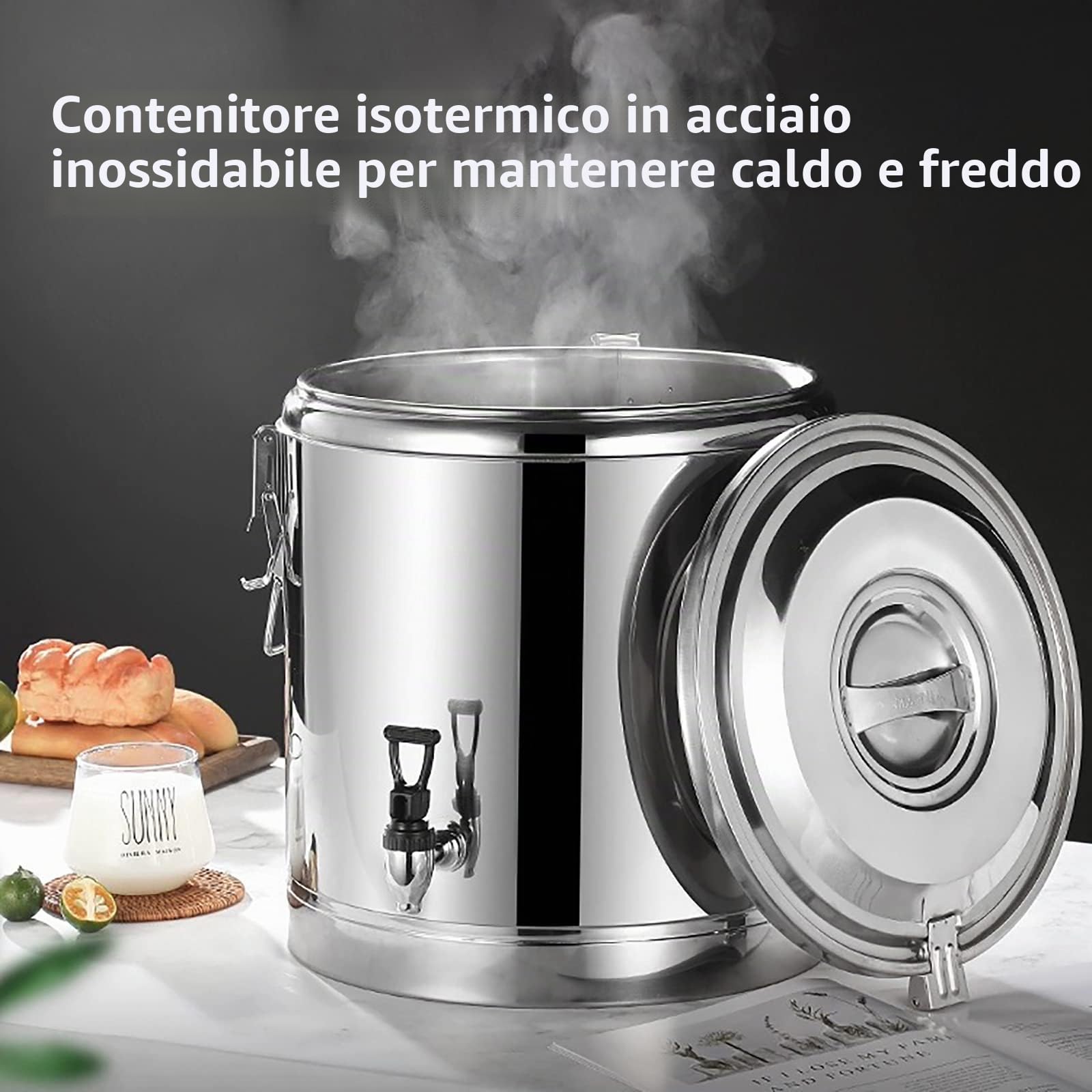 Contenitore termico in acciaio inox da 40 l, con coperchio