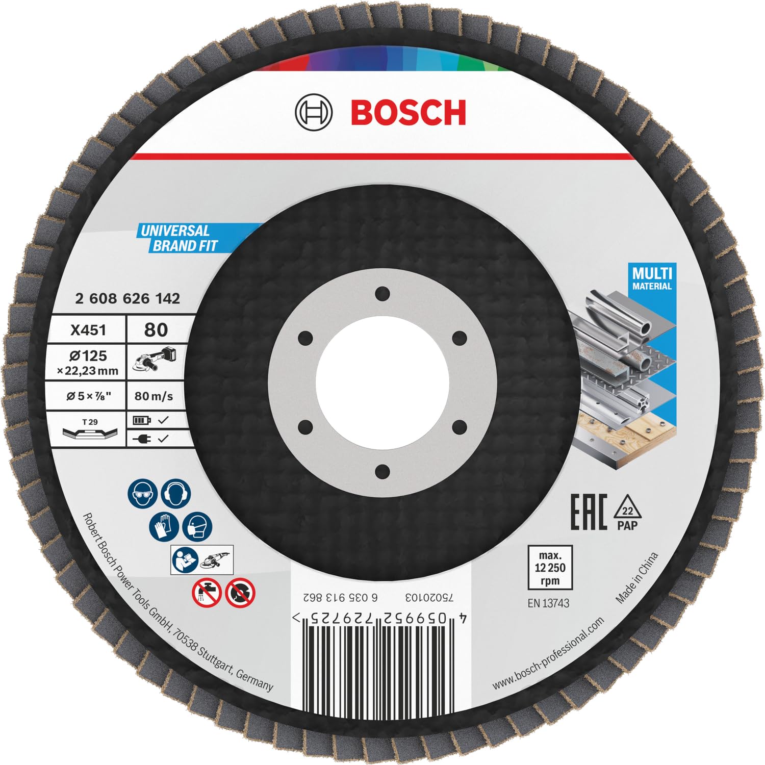 Bosch 15x Disco lamellare X451, G80, G120 (per Acciaio, Alluminio, Ø 125 mm, Grano 80, Professional Accessorio Smerigliatrice angolare piccola)