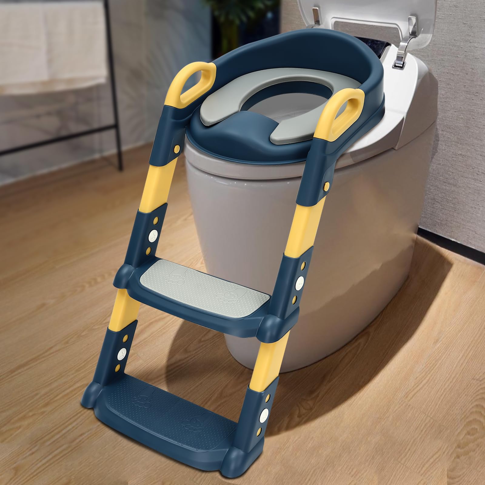 Siège de toilette pour enfant avec marche, réglable en hauteur, pliable, toilette pour enfant avec marche, pliable et confortable, siège de toilette pour bébé avec marche, pour bébés âgés de 2 à 7 ans