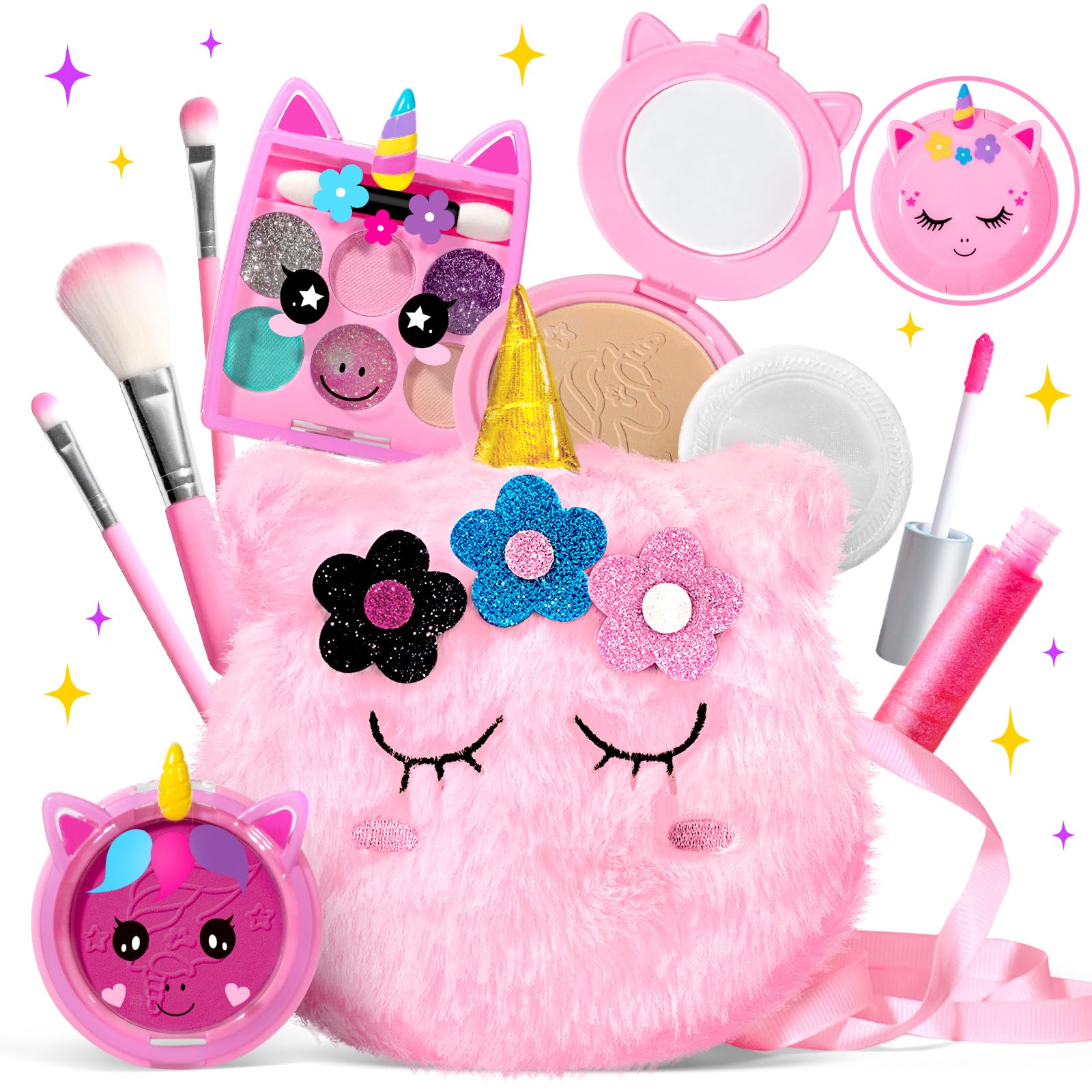 ULOVEME Kids Washable Makeup Kit for Girls 4-6 with Small Coin Purse(5.5x5.25in) - Real, Non Toxic Make Up Toy Gift- Umicorn Gift Set (Pink Coin Purse) - dress up accessories | Mubboo