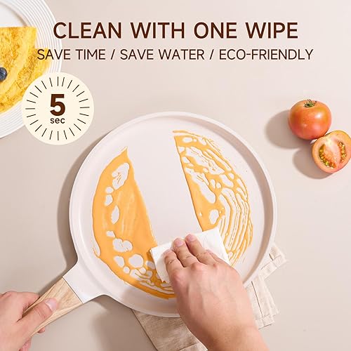 Miniatura 17 de JEETEE Sartén para crepas antiadherente, sartén Comales para tortillas de 9.5 pulgadas para estufa, revestimiento de granito, sartén plana para Gris