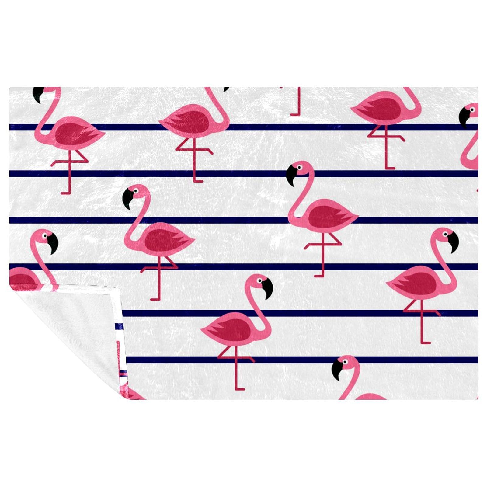 Couverture lit et canapé motif flamants roses chaud 150x100