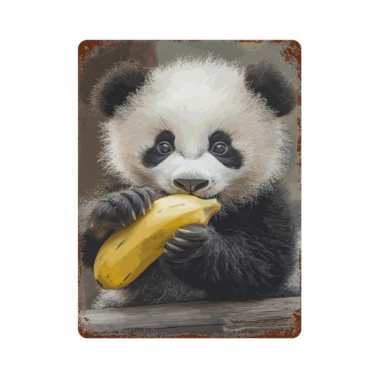 Retro Metal Sign with Cute Panda Design 15.7"x11.8", for Living Room, Hallway And Home Decor, Farmhouse Wall Decor