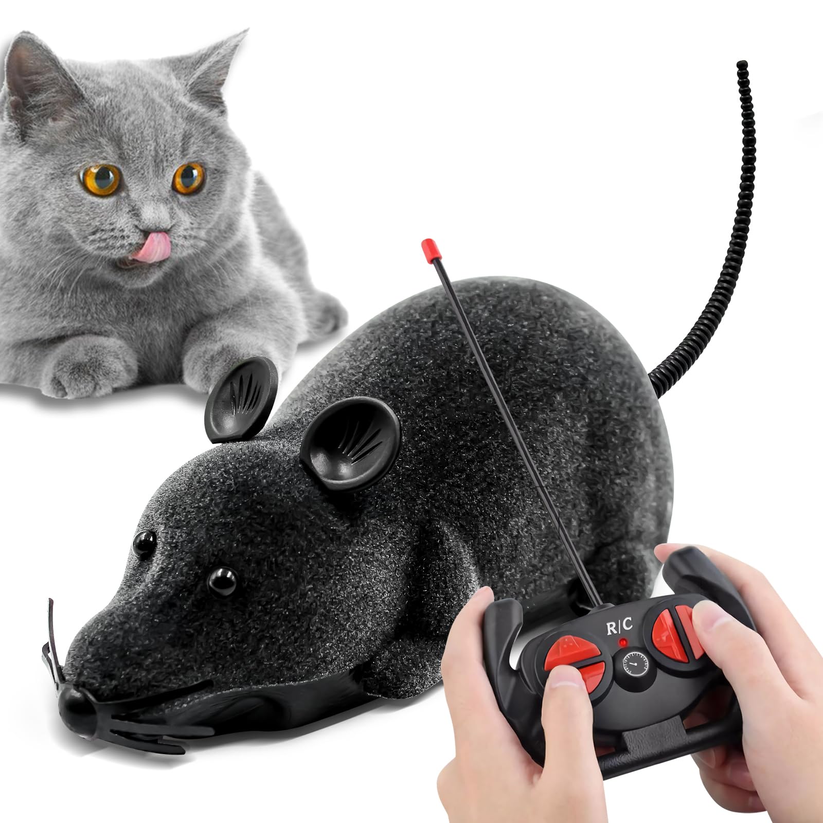 Aerbee Remote Control Rat Toy, Electronic RC Mouse Toy Emulation Flocking Rat Toy Interactive Cat Toys Pet Toys Funny Wireless Chasing Prank Joke Scary Trick Rats Animal for Pets Novelty Gift