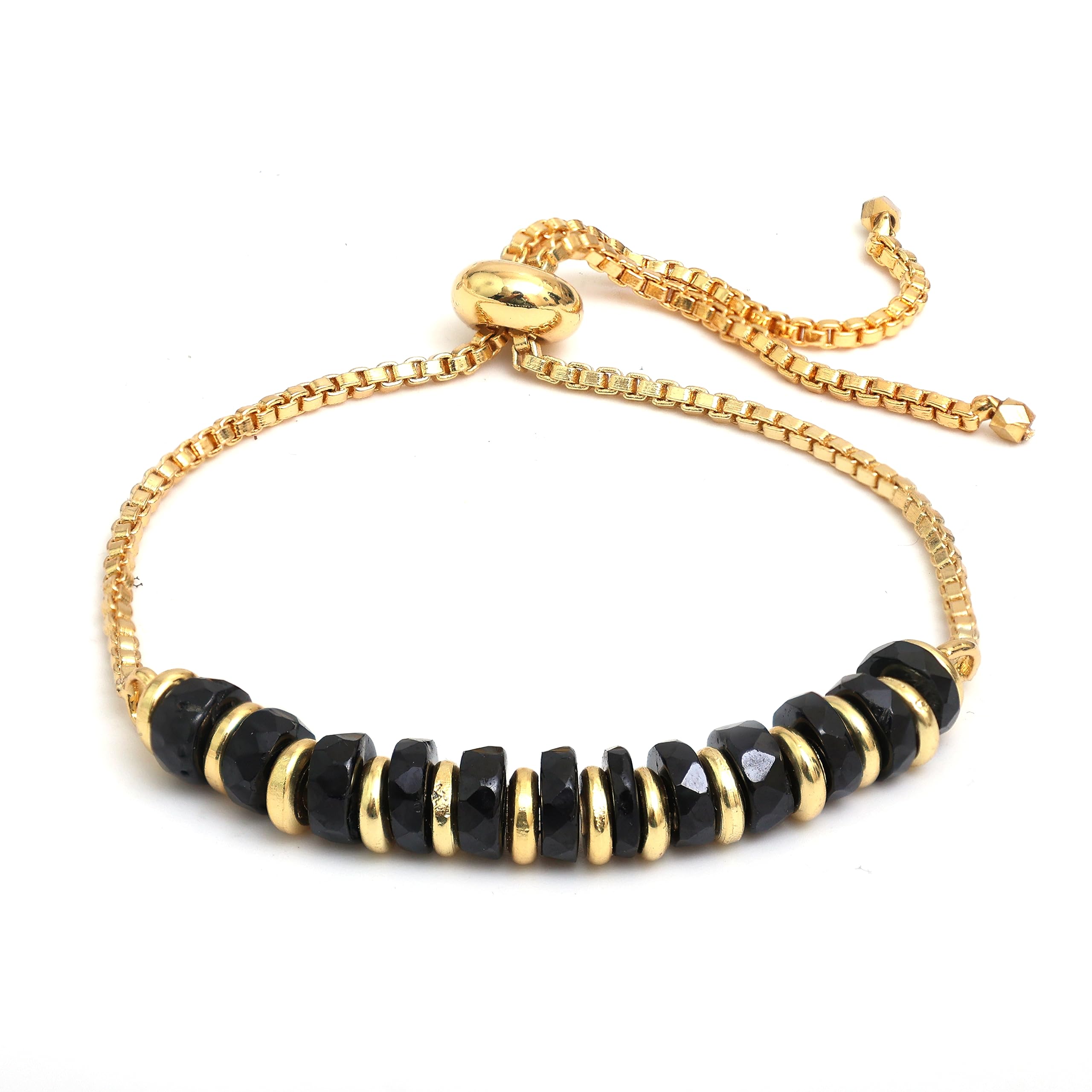 GEMPIRES NATURE’S TREASUREGempires Black Spinel Crystal Bracelet, Black Heishi Beads with Spacers, 14K Gold Plated, Adjustable Bracelets, Handmade Jewelry for Women