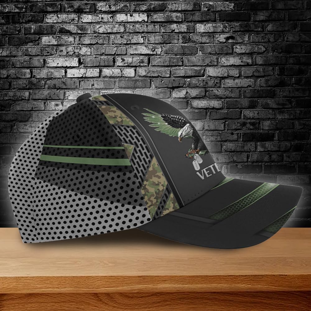 Camo Eagle Veteran Cap, Military Hat for Men, Veteran Day Gifts for Dad Grandpa, Adjustable Strap Back - Image 4