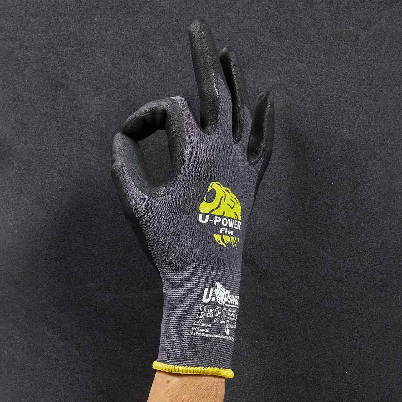 U-Power Flex Guanti Lavoro Antinfortunistica Nylon Touchscreen Nero 9/L