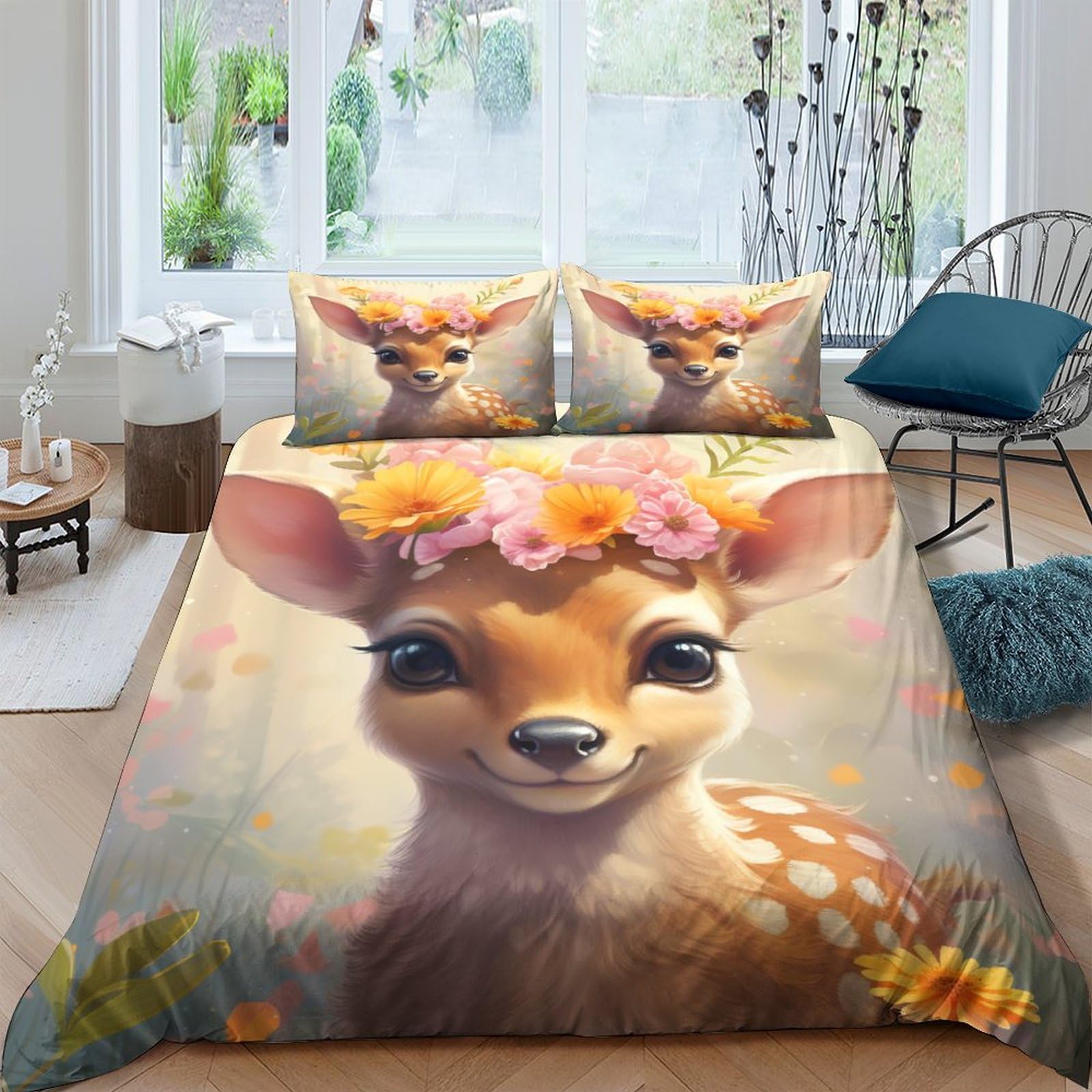 Housse de couette enfant 3D motif cerf parure lit double 200x200