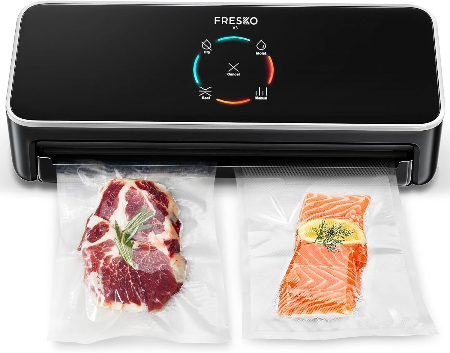 FRESKO V3 Automatic Vacuum Sealer with vacuum-sealed meat and fish