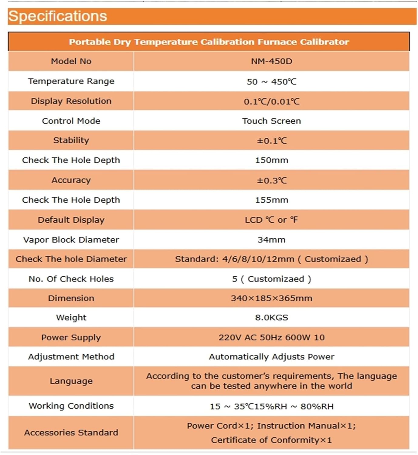 Arionyx 50℃ ~ 450℃ Portable Dry Temperature Calibration Furnace Calibrator NM-450D
