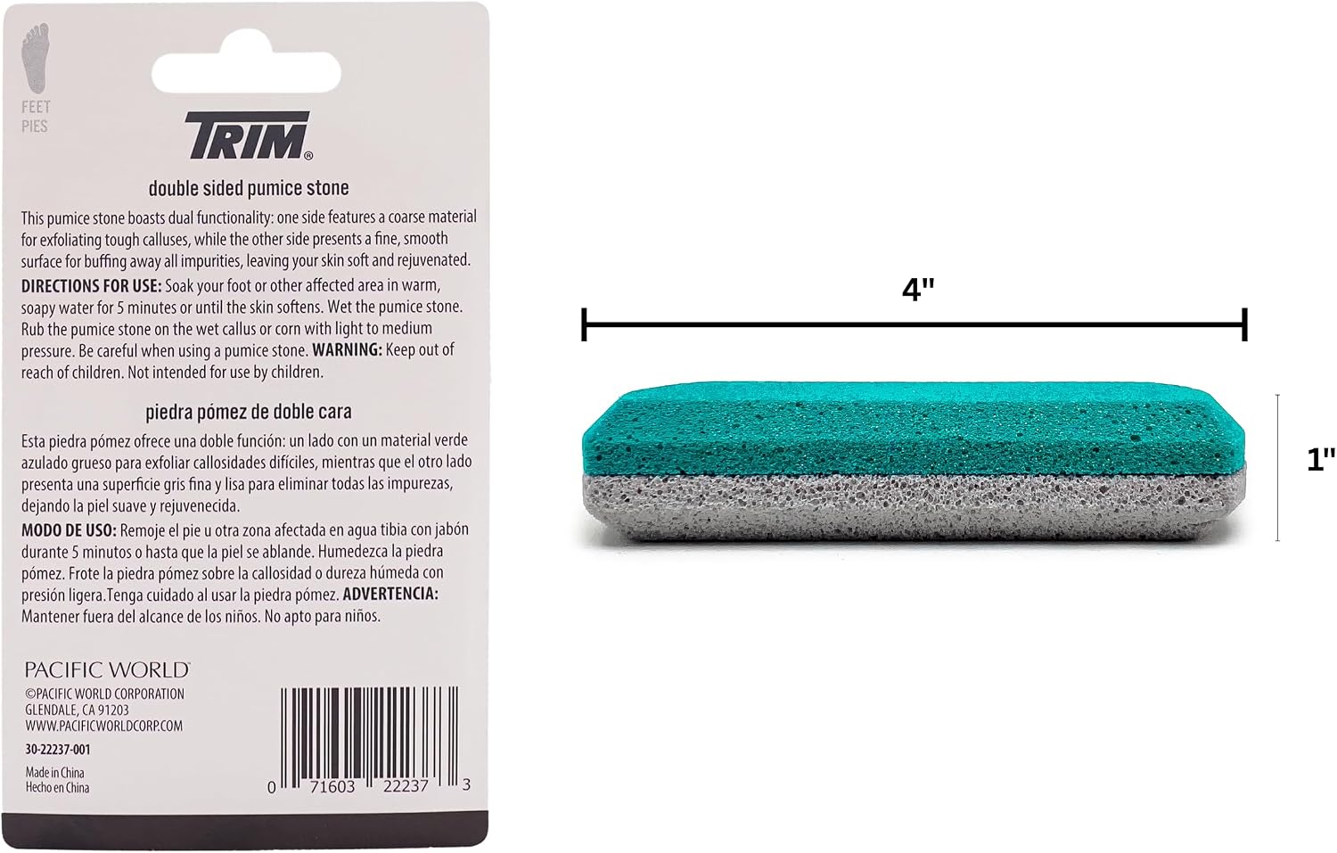 TRIM Double-Sided Pumice Stone: Professional Foot Callus Remover & Scrubber
