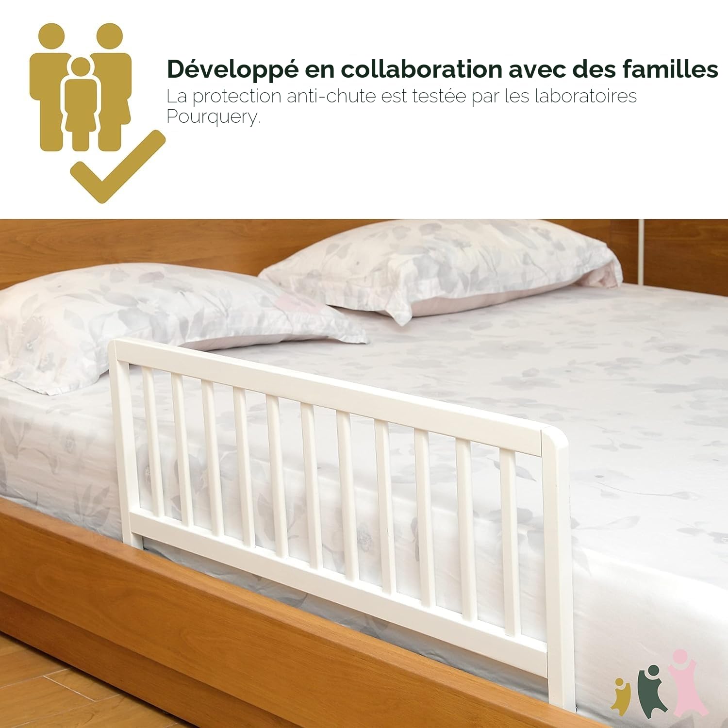 Geuther Barrière De Lit – Barrière De Sécurité Enfant Lit en Bois De Hêtre – Barrière Lit Bébé – Barrière De Lit Adulte – Barrière Pliable Solide Et Esthétique (White, 110x38 cm)
