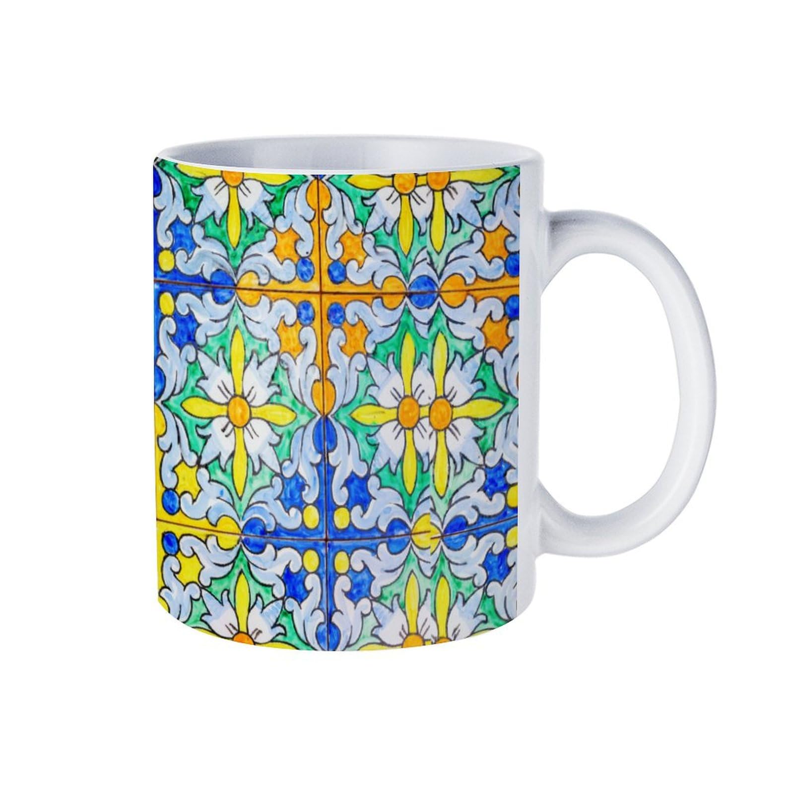 11 oz White Ceramic Mug with Exquisite Fade-Resistant Prints - Perfect for Coffee, Tea, Latte, Hot Cocoa - Dishwasher Safe, Anti-Tip Design for Home, Office & Café Use Tribal Patterns