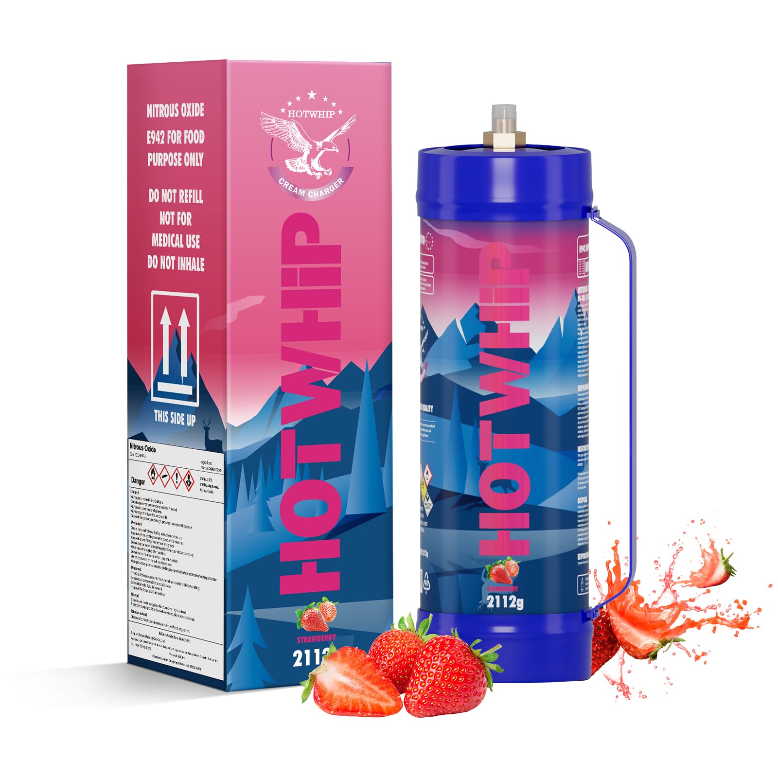 Cream Charger 2112g Strawberry Flavor 3.3L 99.999% Purity Whip Cream Cartridge with Nozzle(1,2112g)