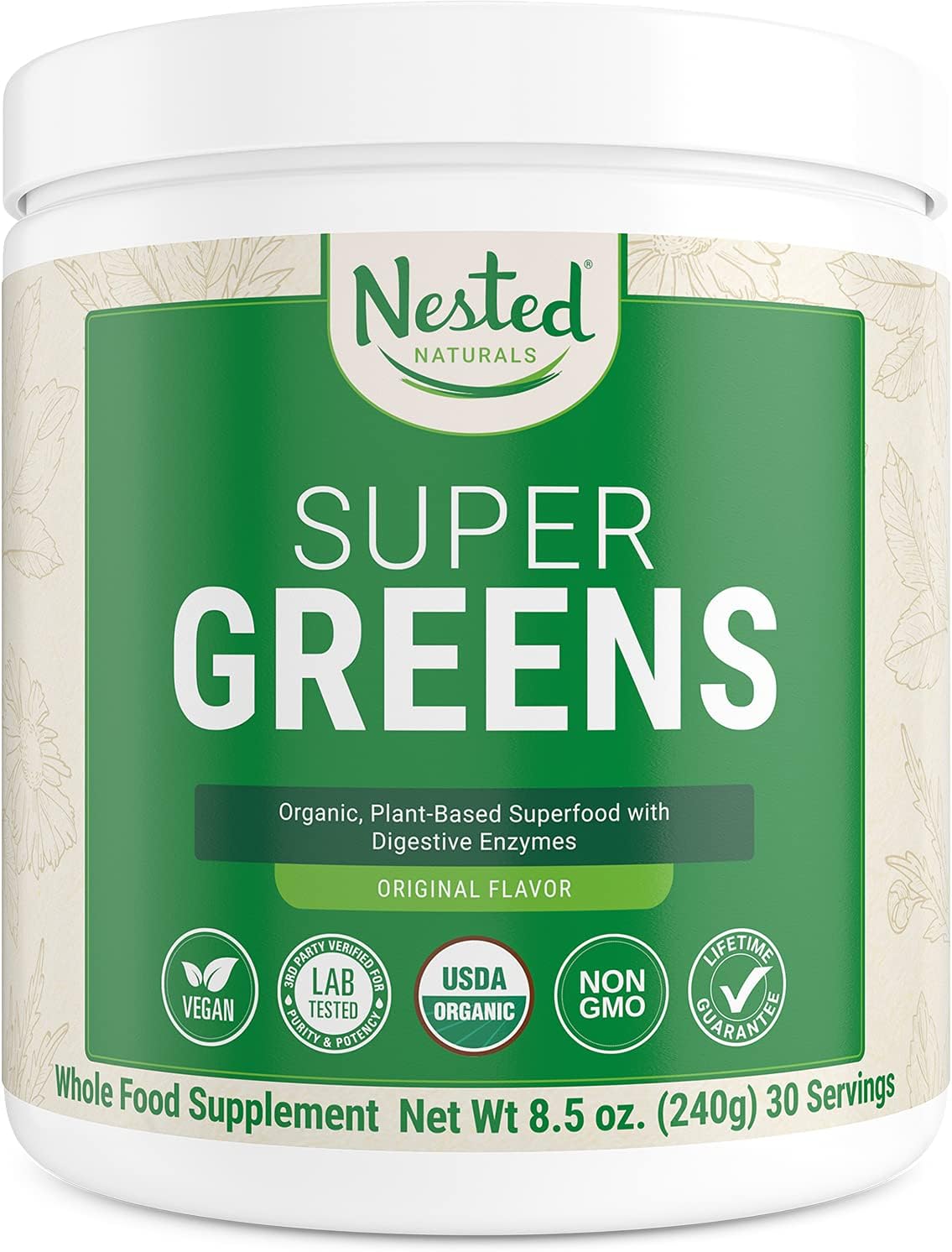 Super Greens | #1 Green Superfood Powder | 100% USDA Organic Non-GMO Vegan Supplement | 30 Servings | 20+ Whole Foods (Spirulina, Wheat Grass, Barley), Probiotics, Fiber & Enzymes (Original, 30 Servings) : Health & Household