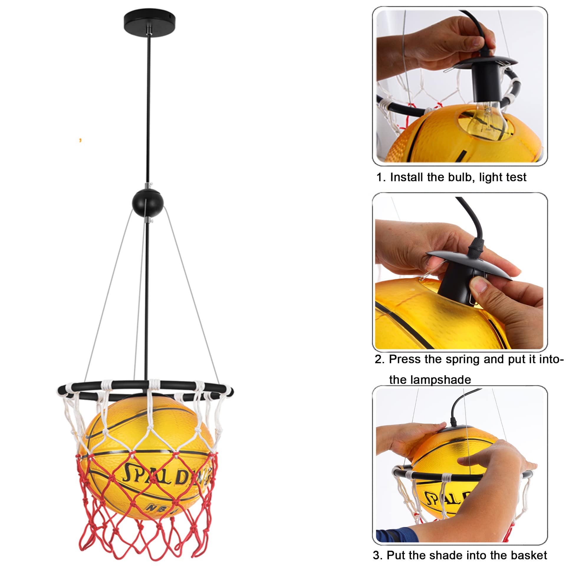 Lampadario Creativo a Tema Basket con Altezza Regolabile in Acrilico E27 Ideale per Cameretta Sala Giochi Bar Camera da Letto e Caffè
