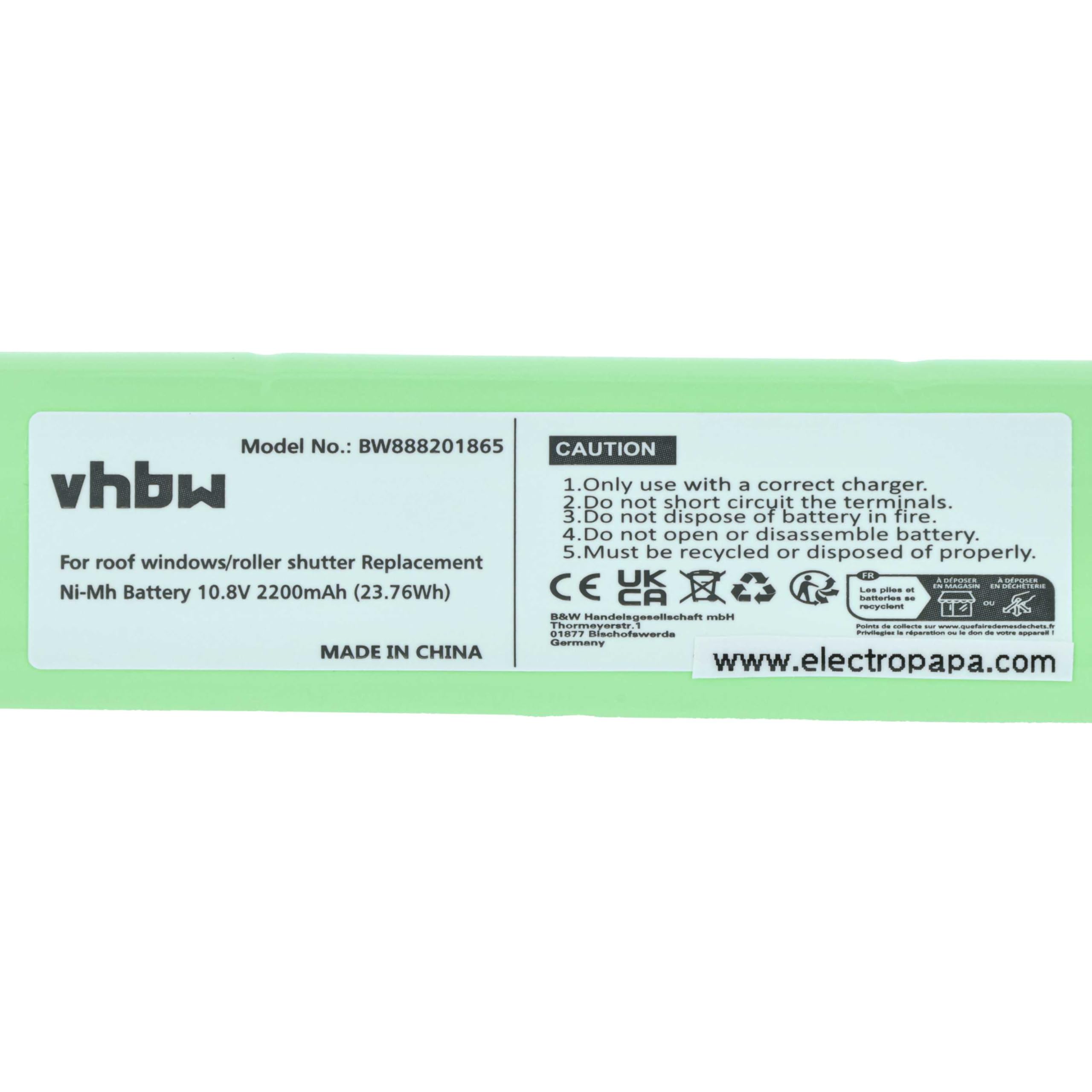 vhbw 3 x akumulator do rolety okiennej Velux 946933 946930 (2200 mAh, 10,8 V, NiMH)