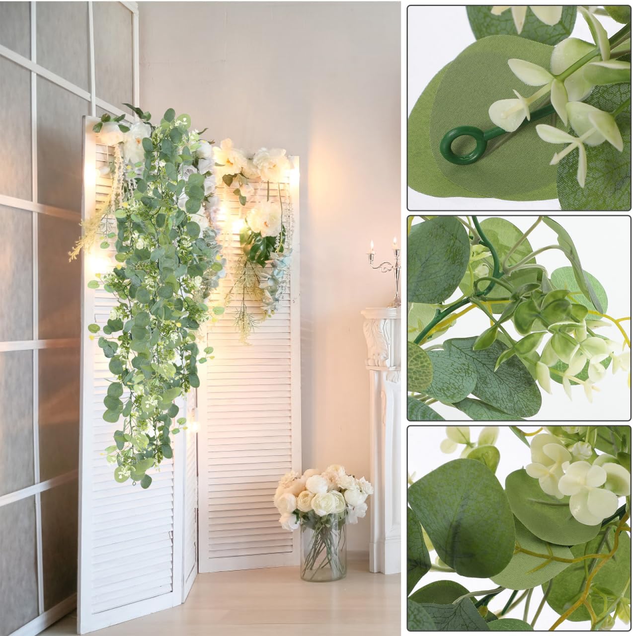 YARNOW Faux Eucalyptus Vine with Gypsophila Artificial Hanging Garland 70.9 Inch Greenery for Wedding Home Party Decoration Seasonal Wall Door Accent