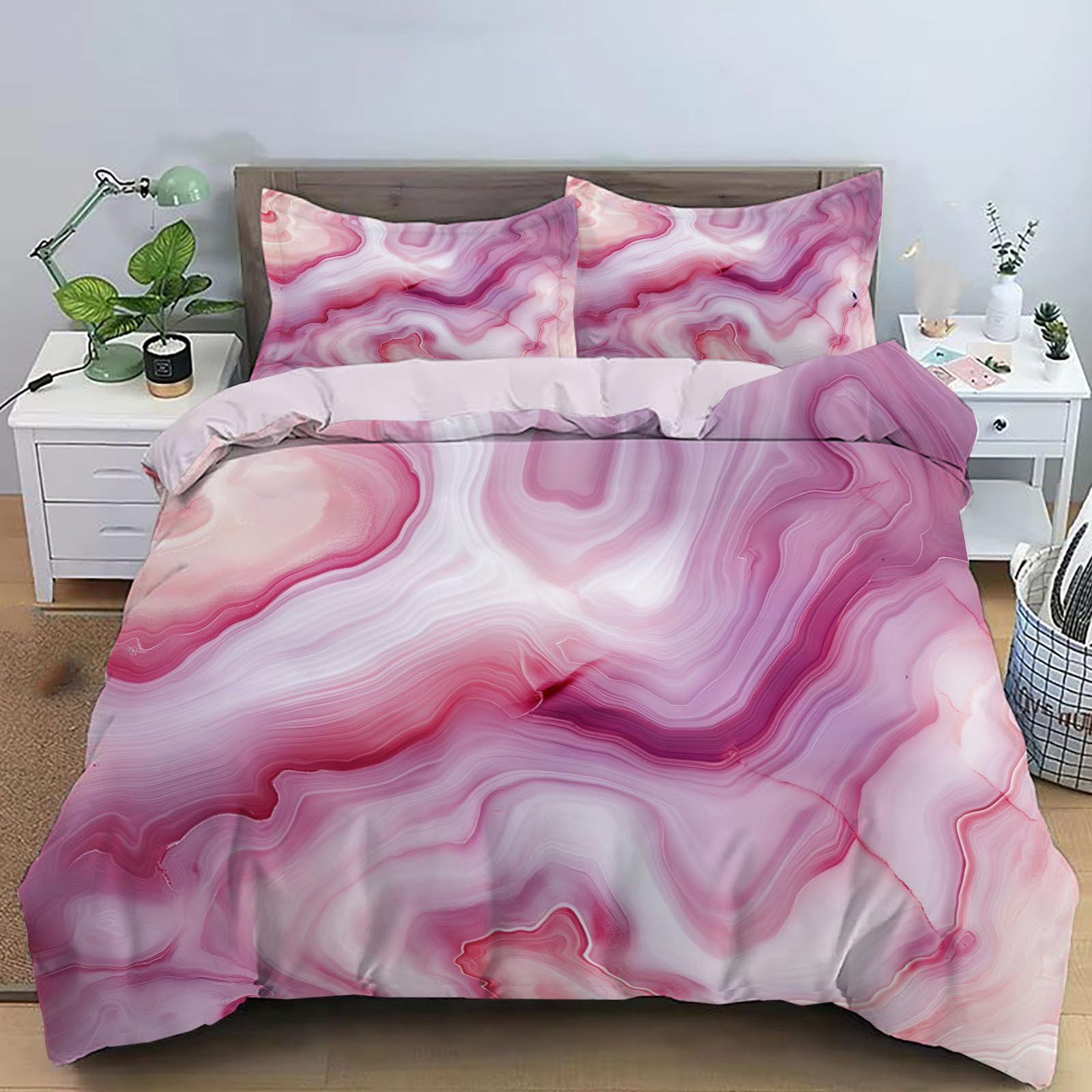 Housse de couette rose et blanche pour changer facilement de style de literie