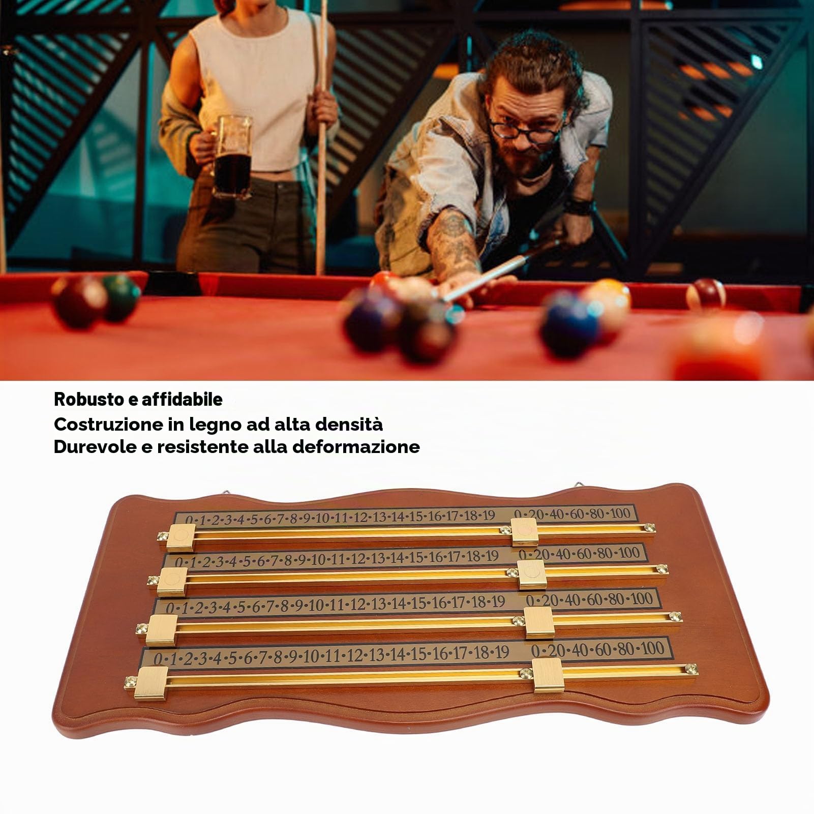 HERCHR Snooker Scoreboard, Tabellone Segnapunti a 4 Piste in Legno ad Alta Densità per Biliardo Accessori per Club per Giochi di Biliardo, 8 Ball/9 Ball Multi-Game Compatibility