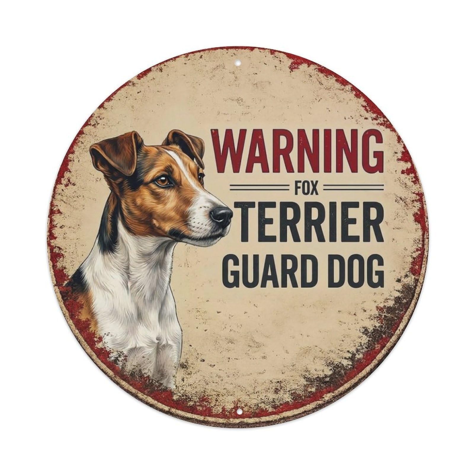 Metal Tin Sign Vintage Warning Fox Terrier