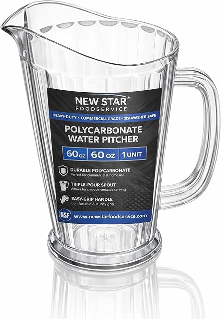 New Star 46144 Polycarbonate Plastic Tapered Style Restaurant Water Pitcher, 60-Ounce, Clear