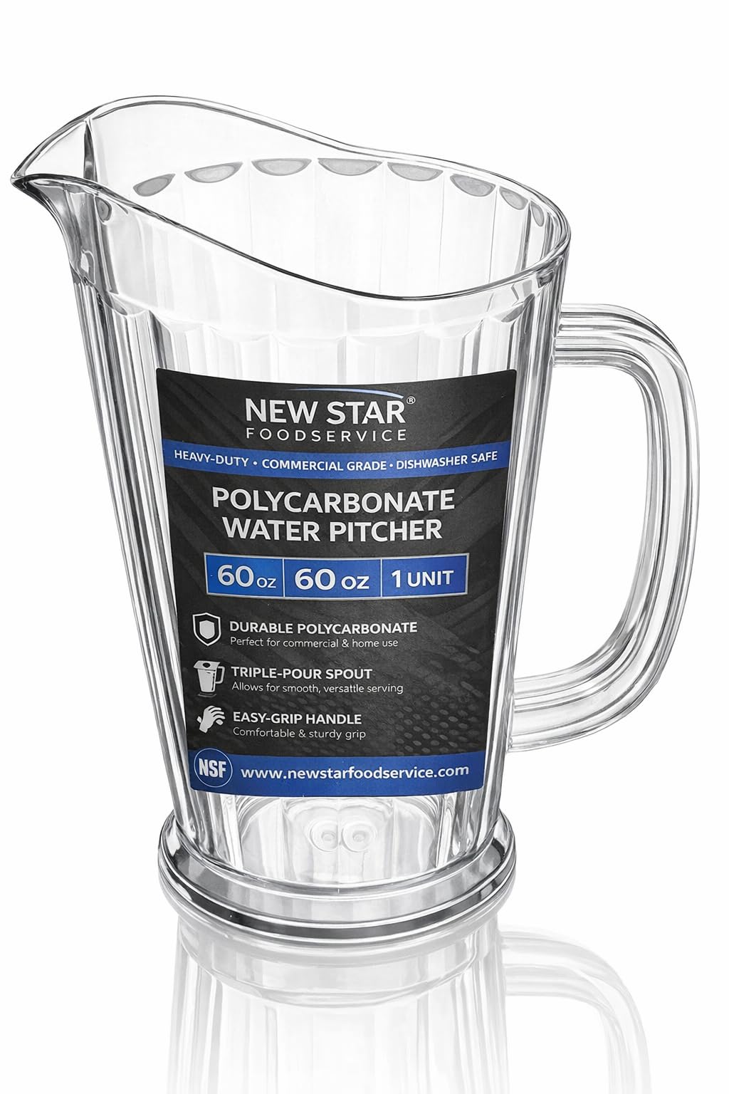 Nueva estrella 46144 policarbonato plástico forma cónica estilo restaurante agua Pitcher, 60-Ounce, claro
