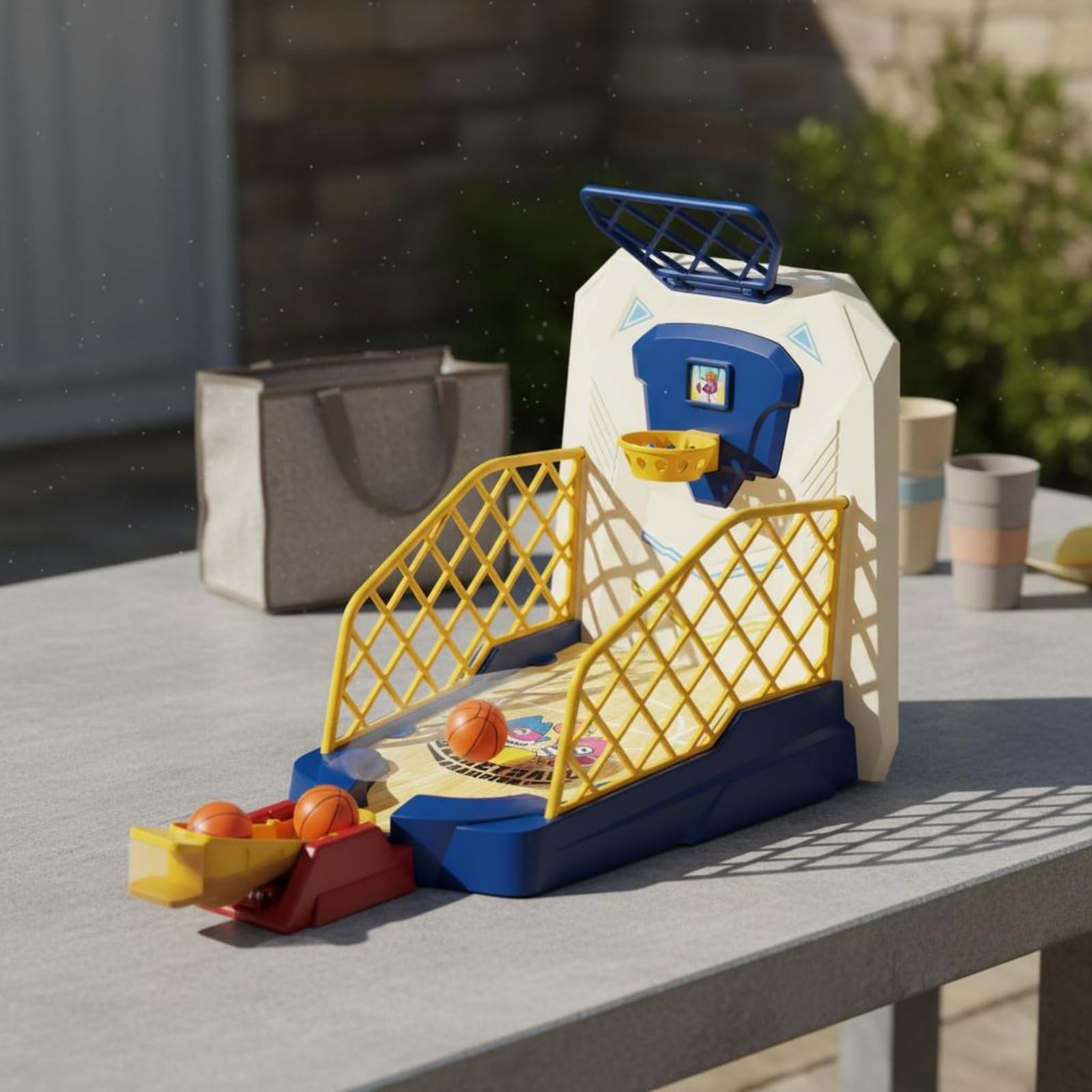 Qianly Gioco di Basket per Bambini Mini Canestro da Tavolo con Rampa Angolata E di Deviazione per Partite Dinamiche Adatto per Gioco al Chiuso Cameretta Famiglia, Moderno con Luci E Musica