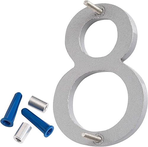 Miniatura 3 de Montague Metal Products MHN-6-F-SR1-8 Números flotantes modernos de aluminio cepillado sólido, 6 pulgadas, plata con recubrimiento en polvo