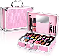 Kit de maquiagem para iniciantes para adolescentes, conjunto de maquiagem para meninas e mulheres, kit de maquiagem iniciante com estojo cosmético incluído 32 cores sombra blush contorno labial