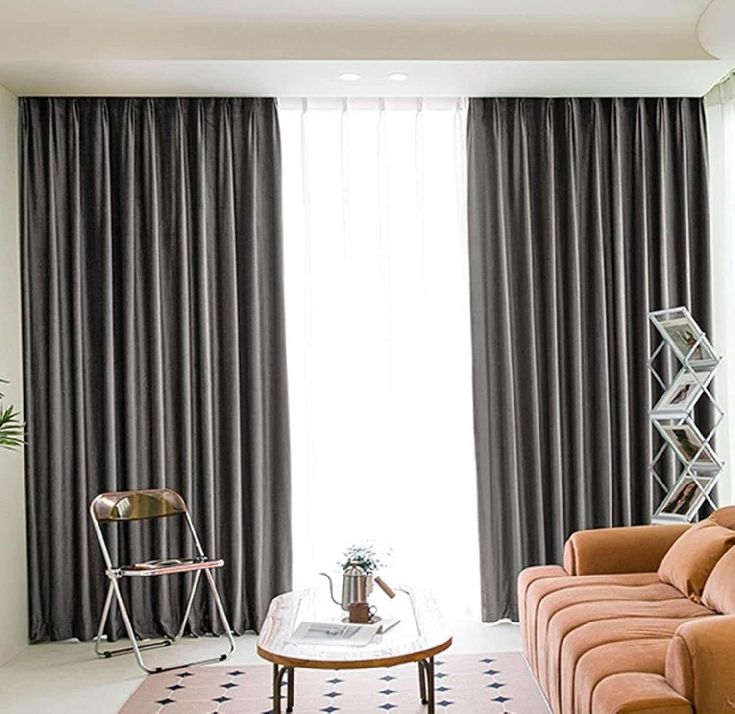 Daesar Blackout Curtains for Bedroom 84 Inch Length, Velvet Eyelet Drapes Room Darkening Curtains Solid Pink Semi Blackout Curtain for Window Treatment Living Room 38x84 Inch, 2 Panels