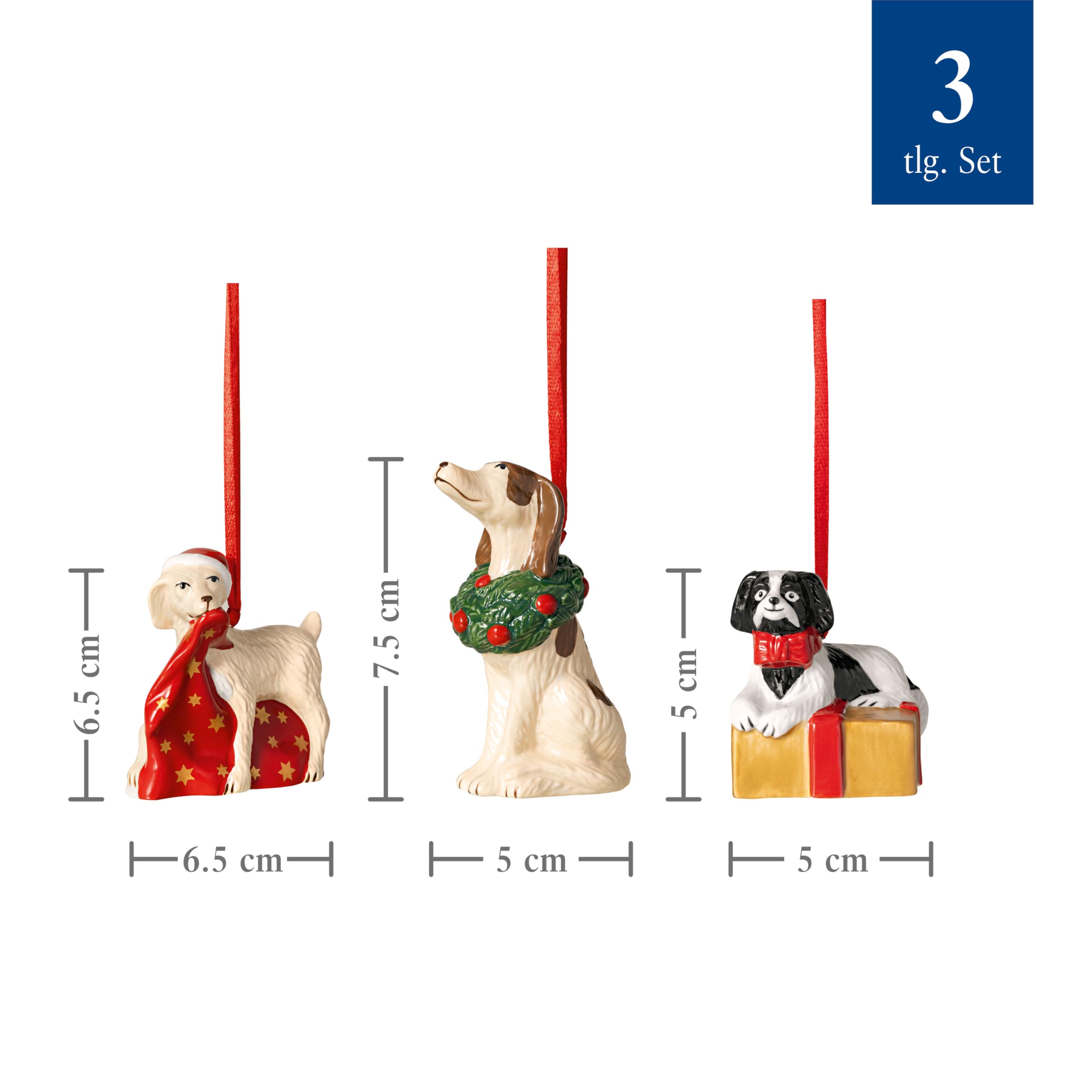 Villeroy & Boch Nostalgic Ornaments Chiens, Ensemble de 3 pcs, 6 x 7 cm