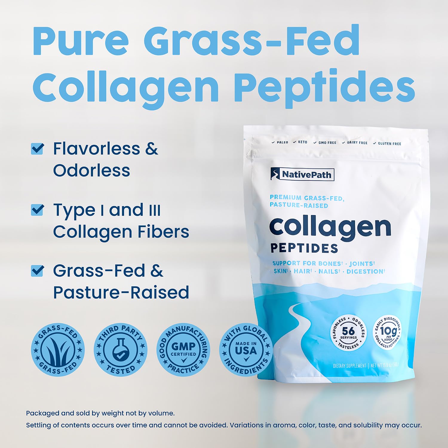 NativePath Collagen Peptides Protein - Hydrolyzed Type 1 & 3 Collagen Powder for Skin, Hair, Nails - 19.8 oz (56 Servings) — Amazon image 2