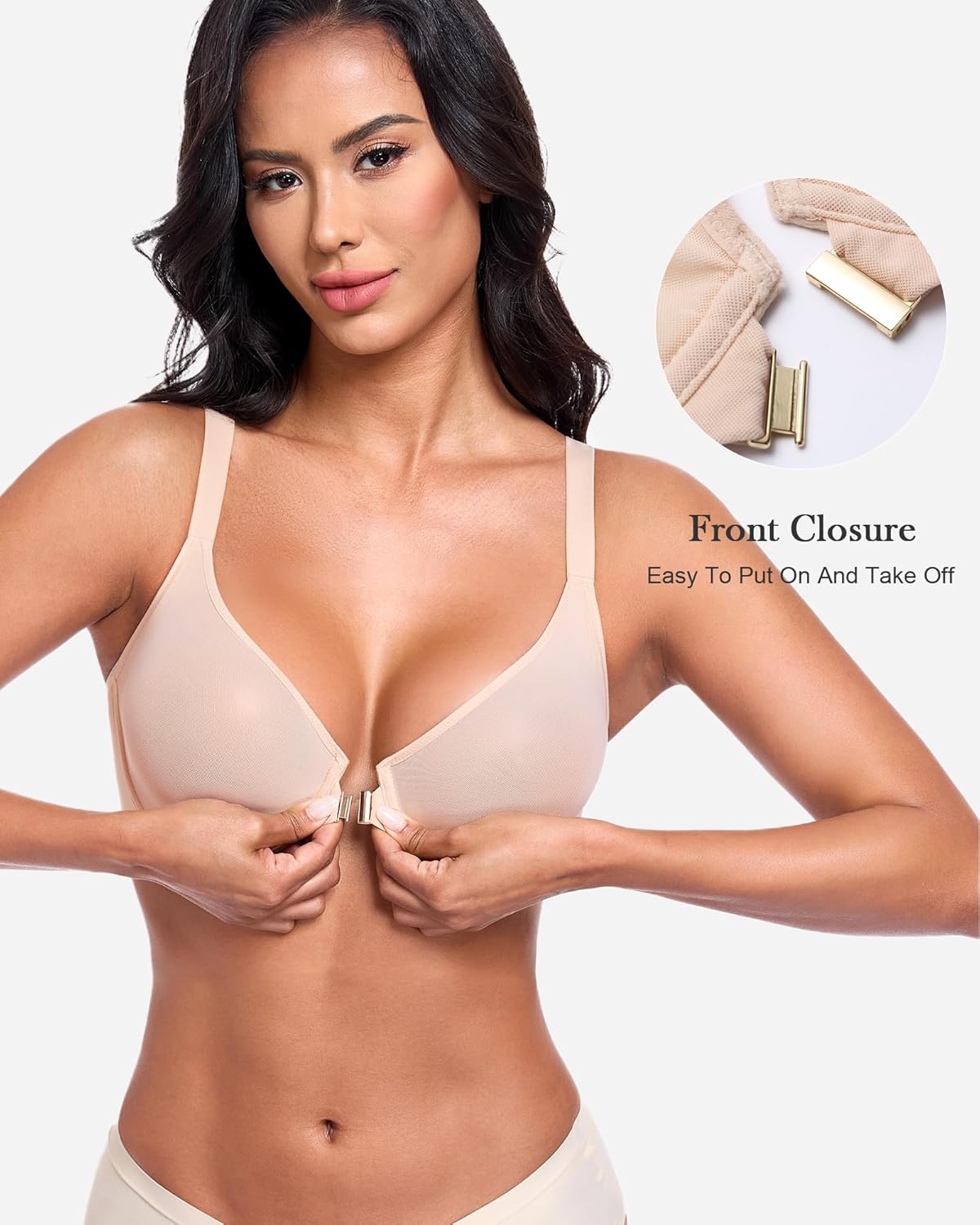 HACI Womens's Posture Bra Front Closure Deep V Unlined Mesh Sheer See Through Underwire Plus Size - Image 3