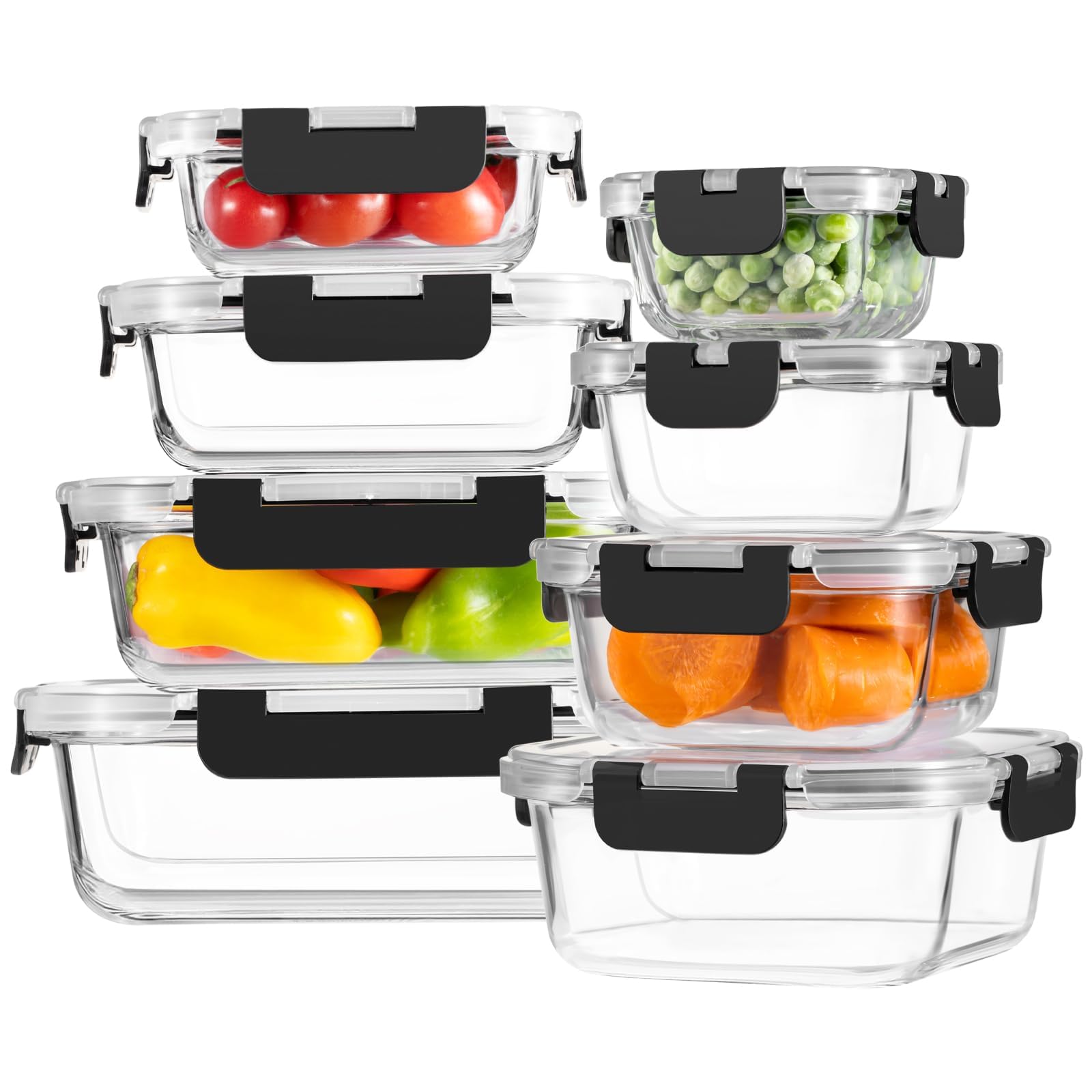 8 Pack Glass Food Storage Containers with Lids, Airtight Meal Prep Container