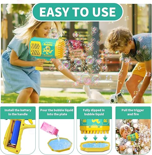Miniatura 3 de Bazooka - Pistola de burbujas, ametralladora de burbujas con luces coloridas, juguetes para niños y niñas de 3 a 12 años, juguetes para hacer