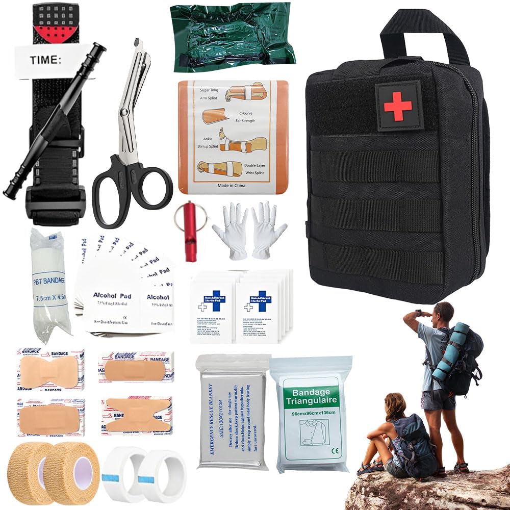 Set di pronto soccorso da 54 pezzi, per esterni, primo soccorso, kit di primo soccorso, kit di sopravvivenza, kit di pronto soccorso, borsa tattica medica per esterni, casa, auto, campeggio