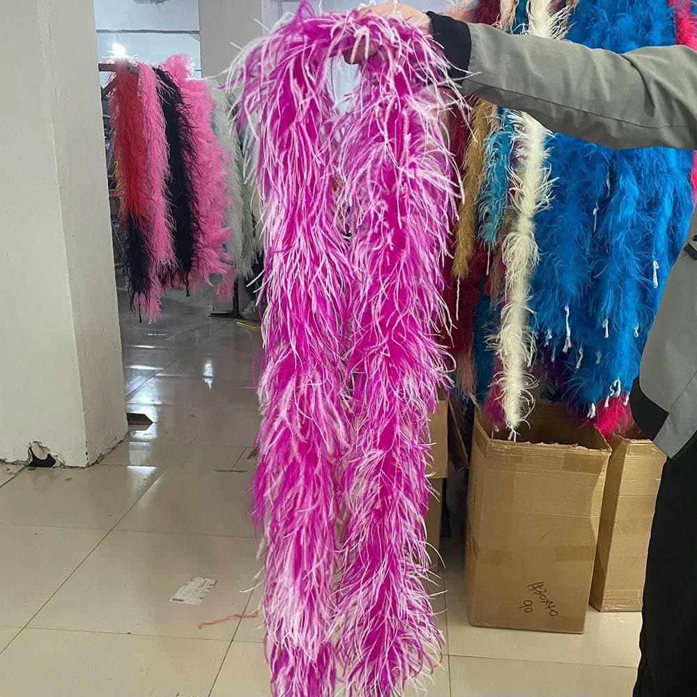 Boa en plumes d'autruche colorées mélangées de 0,5 à 3,0 m, 6 plis, plumes d'autruche moelleuses, châle pour fête de mariage, vêtements, couture, décoration, style boa, 2 à 6 plis, 2 m