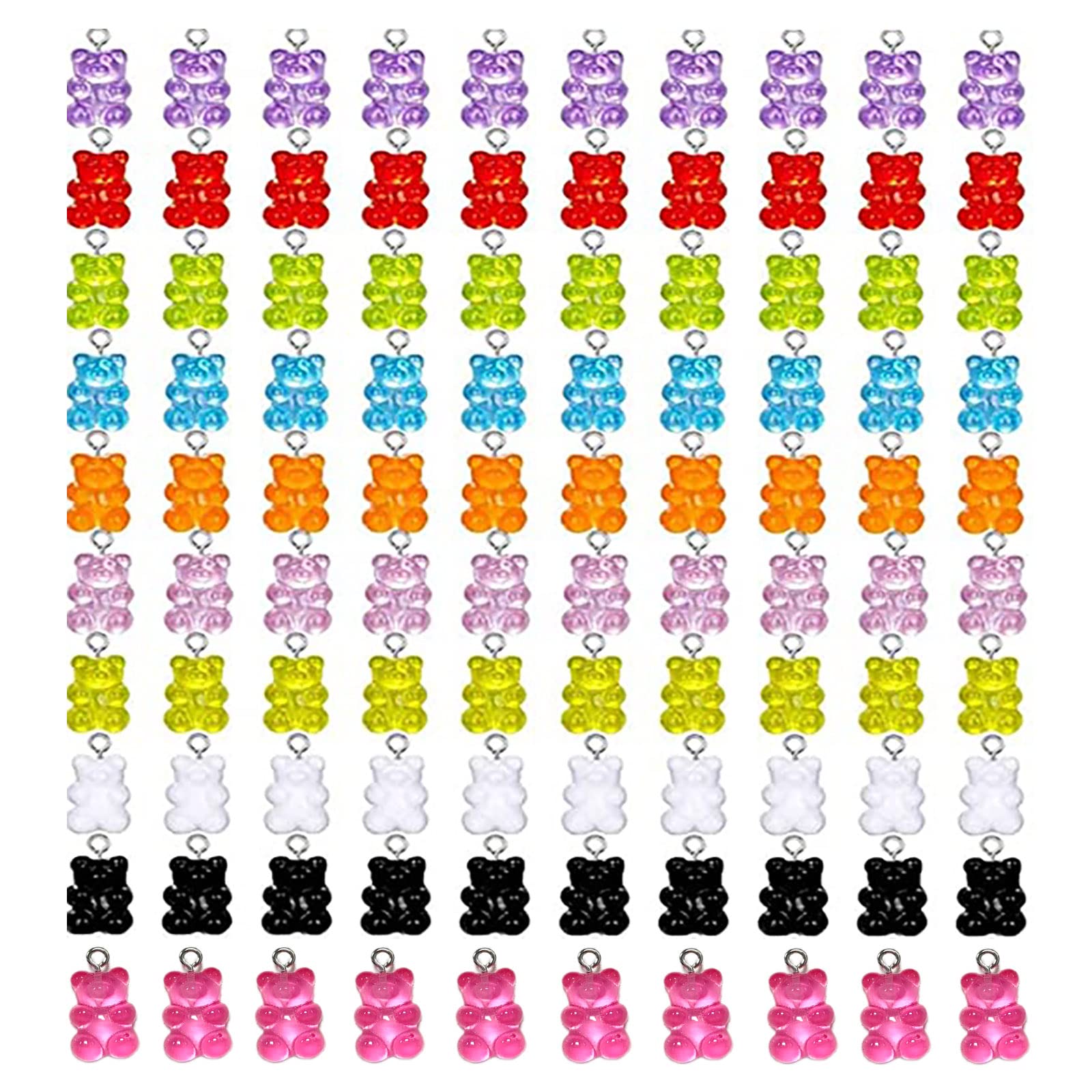 Gradient 3D Gummy DIY Bear Charms Colorful Resin Bear Charms Pendants Resin Bear Keychains for DIY Jewelry Making Pendants Nail Art Accessory (100)