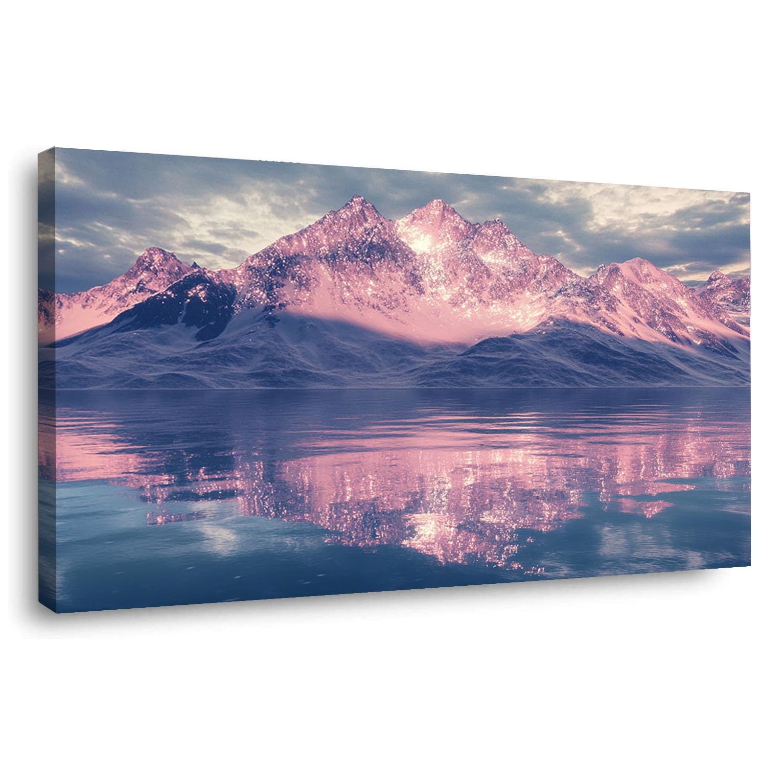 WIKEO Beach Canvas Wall Art Natural Mountain Ocean Coastal Tropical Artwork Prints Pictures,for Bathroom Bedroom Living Room Home Office Wall Decor(Pink 1)-30x60cm Framed