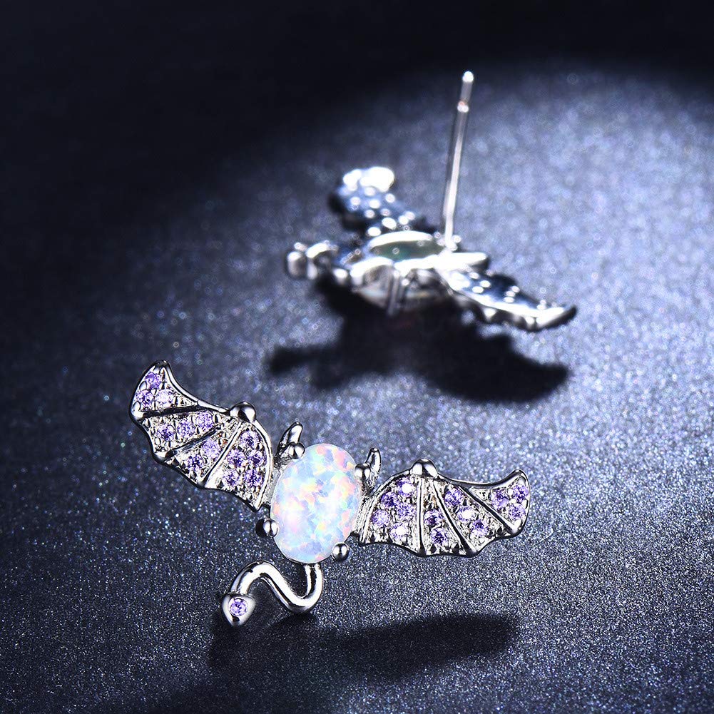 Orecchini A Pipistrello In Argento 925 Con Opale – Gioiello Donna Per Halloween O Tutti I Giorni