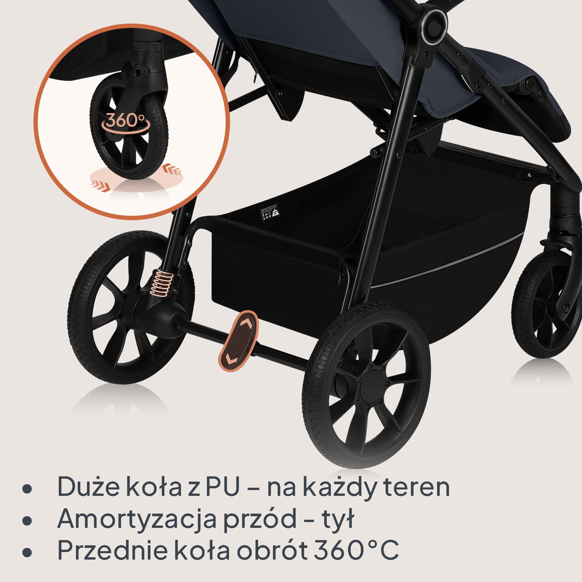 LIONELO IVA Spacerowy Wózek Dziecięcy do 22 kg od 6 m do 4 lat Obrotowe Koła 360° Pełna Amortyzacja Regulacja Rączki Oparcia i Podnóżka Daszek XXL UPF50+ Materiał Premium