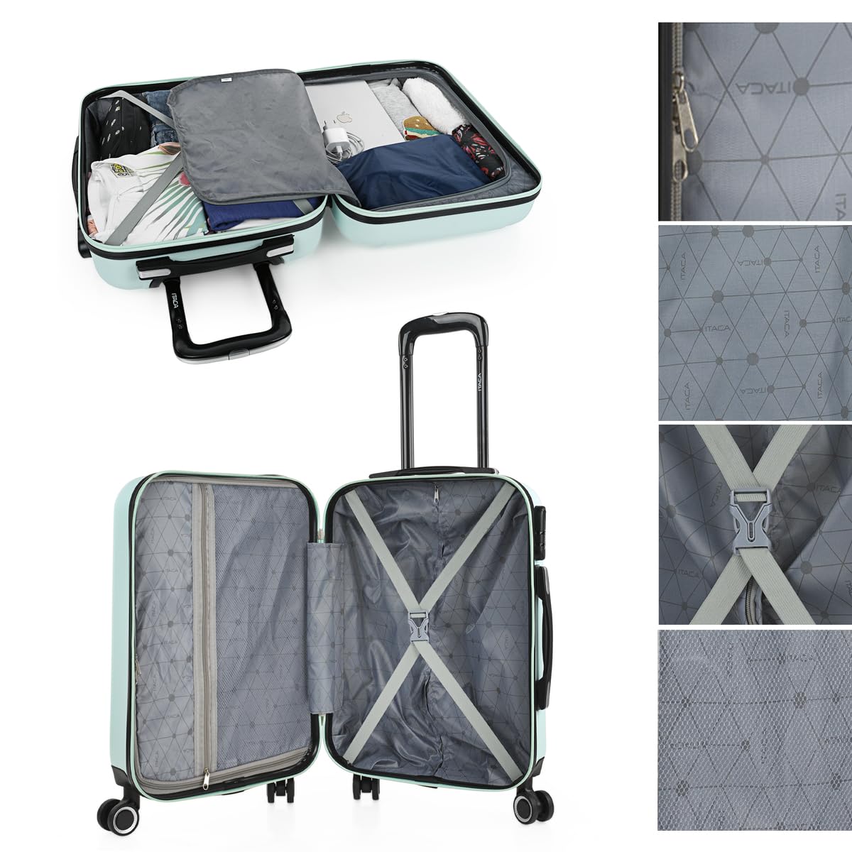 ITACA - Maleta de Cabina 55x40x20 - Maletas De Viaje Cabina Rígidas Trolley con 4 Ruedas Dobles para Avion Ligera Equipaje De Mano Candado de Combinación. Compatible Ryanair, Verde Menta — view 4
