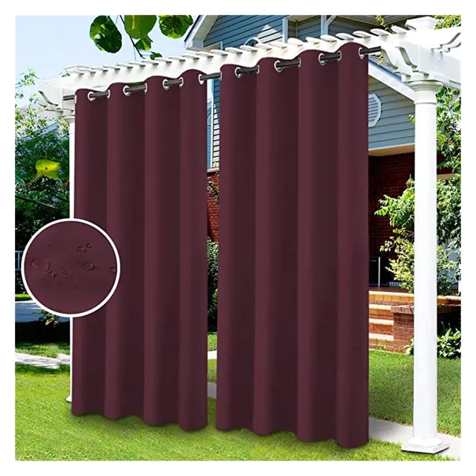 YXINAER Pergola Curtains Outdoor Curtains Waterproof Garden Exterior Curtain Sunlight Blackout For Patio Porch Pergola Covered Terrace Gazebo(Wine,1PCS_W52XH84IN-132X213CM)