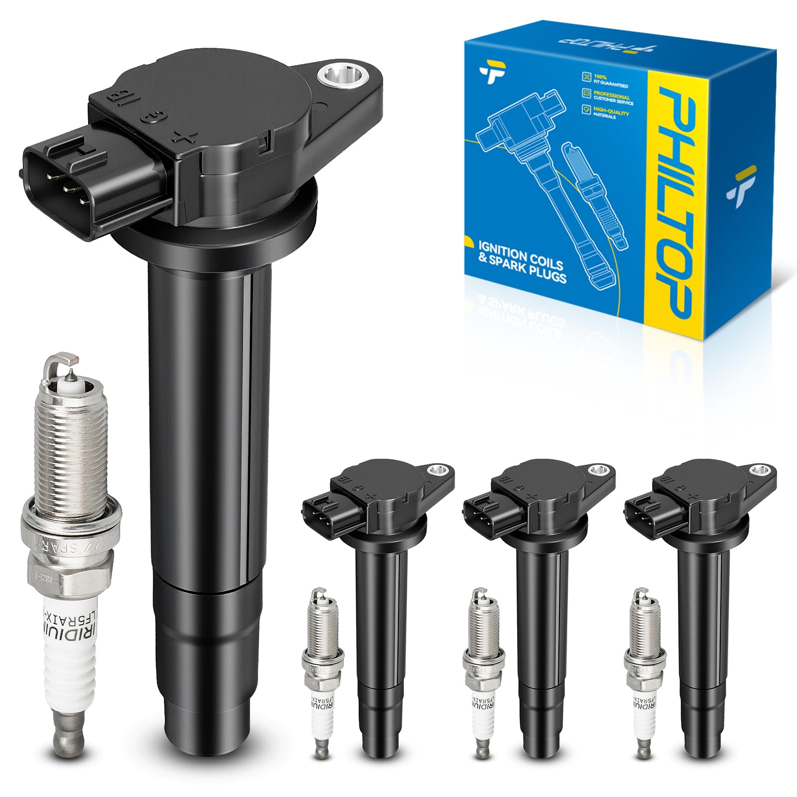 PHILTOP Ignition Coil Pack and Spark Plugs Fits for Nissan 2000-2002 Sentra 1.8L, 4PCS UF326