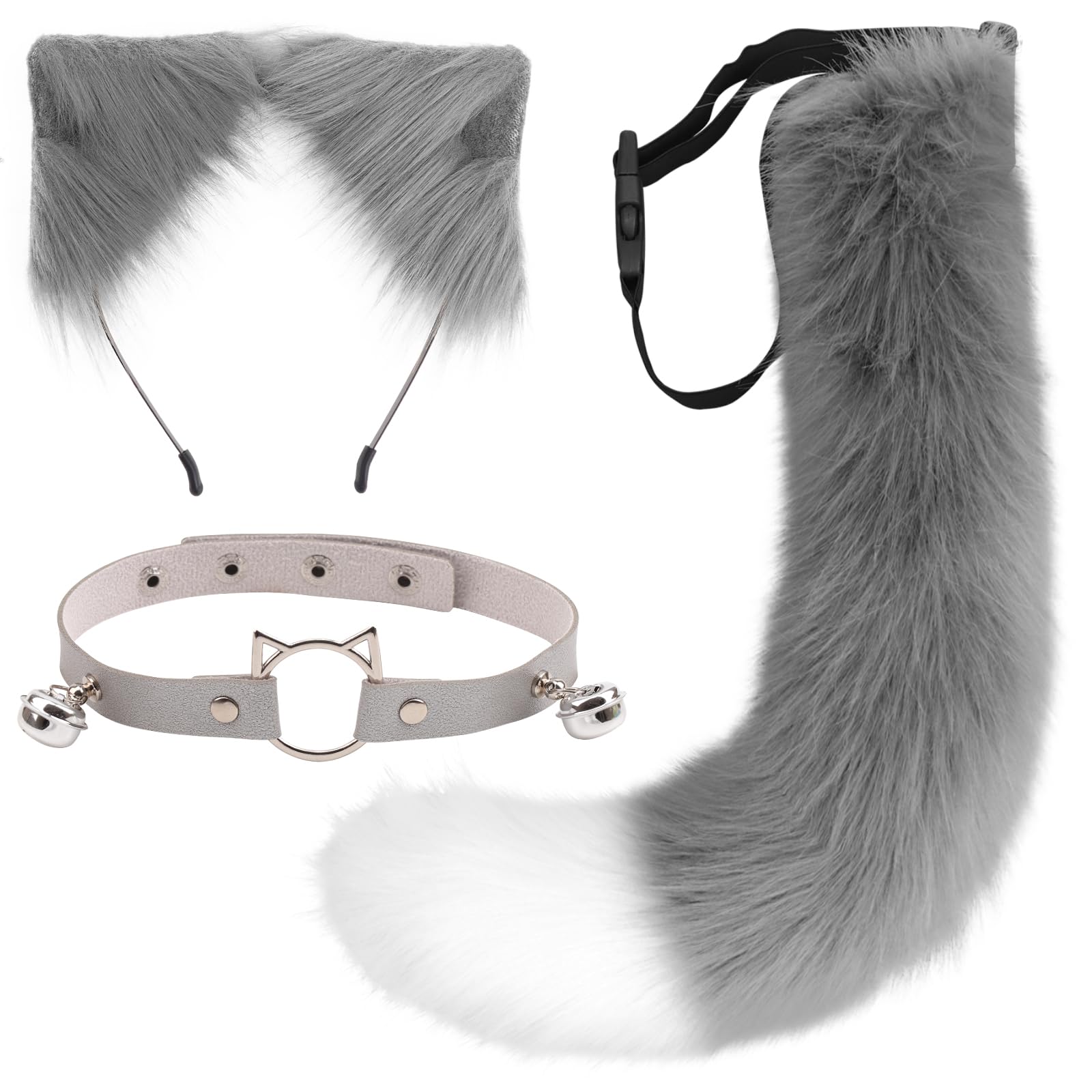 DRESHOW Fuchs Kunstpelz Schwanz Katzenohren Stirnband Halloween Party Kostüm Halsband Cosplay Set für Damen