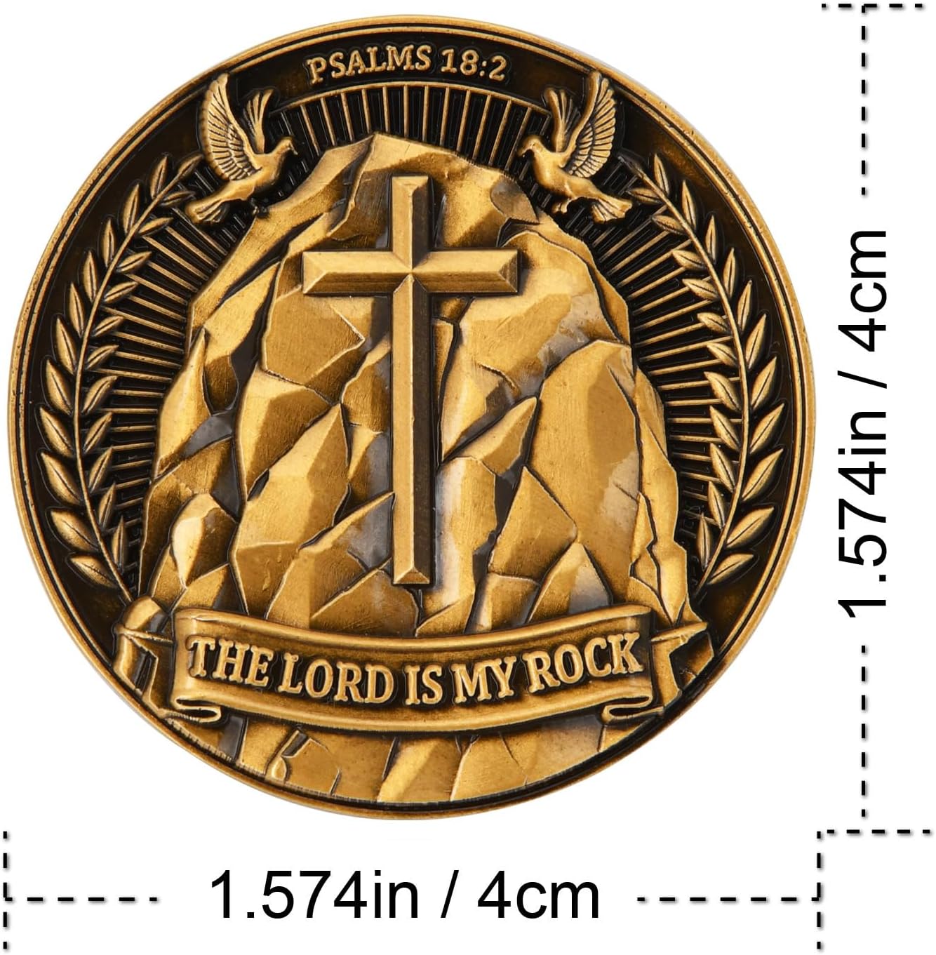Psalm 18:2 Christian Bible Verse Coin – Rock and Cross Design, Faith and Strength Keepsake, Religious Inspirational Gift (Single Coin)